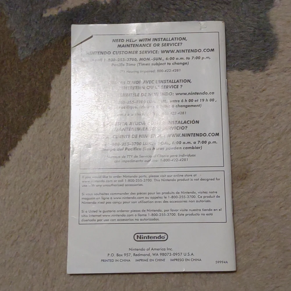 Nintendo DS lite instruction Booklet